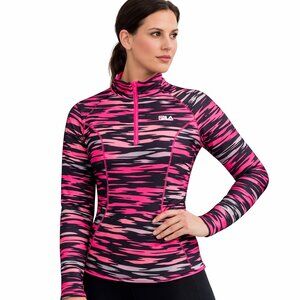 Fila Sport Pullover Top High Collar Brushstroke Pattern Pink Black Size Small